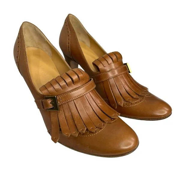 MaxMara Brown Leather Tassel Loafer Oxford Heel Vintage 36 1/2
