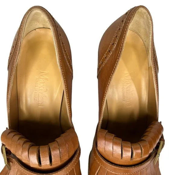 MaxMara Brown Leather Tassel Loafer Oxford Heel Vintage 36 1/2