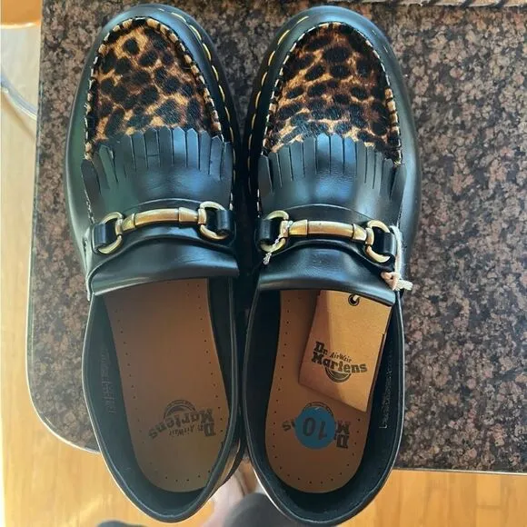 MEN'S  DR. MARTENS LEATHER LOAFERS BLACK SNAFFLE LEOPARD PRINT  SHOES SZ 11