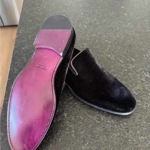Men’s Magnanni Black Leather Dress Loafers NEW tuxedo leather