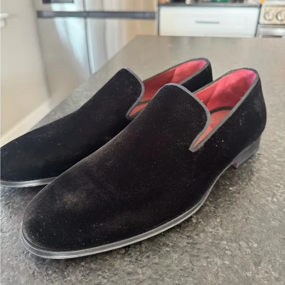 Men’s Magnanni Black Leather Dress Loafers NEW tuxedo leather