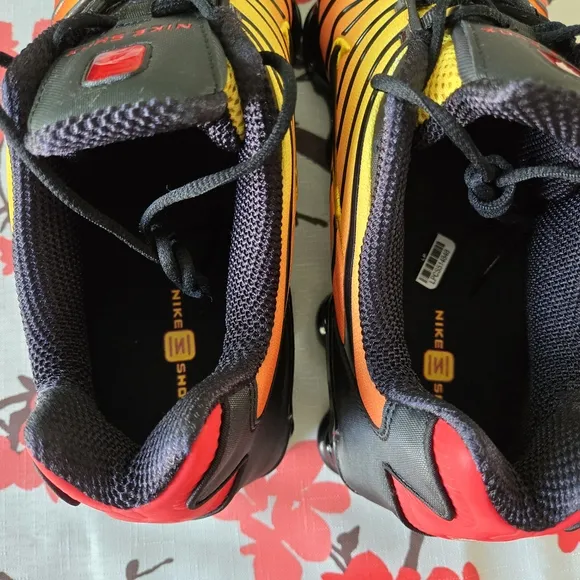 Men's Size 14 Nike Shox TL Shoes Black Orange Red Sunrise AV3595 004 Running
