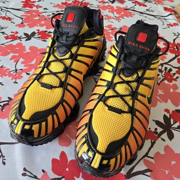 Men's Size 14 Nike Shox TL Shoes Black Orange Red Sunrise AV3595 004 Running