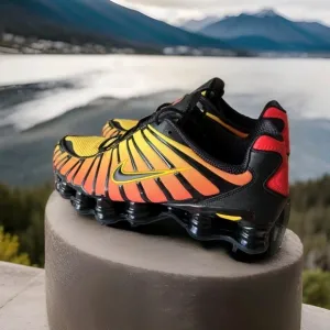 Men's Size 14 Nike Shox TL Shoes Black Orange Red Sunrise AV3595 004 Running