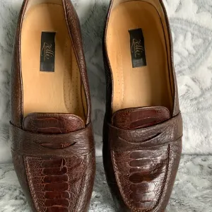 Men's Zelli Italy Brown ostrich Leather Penny Loafers 11 M