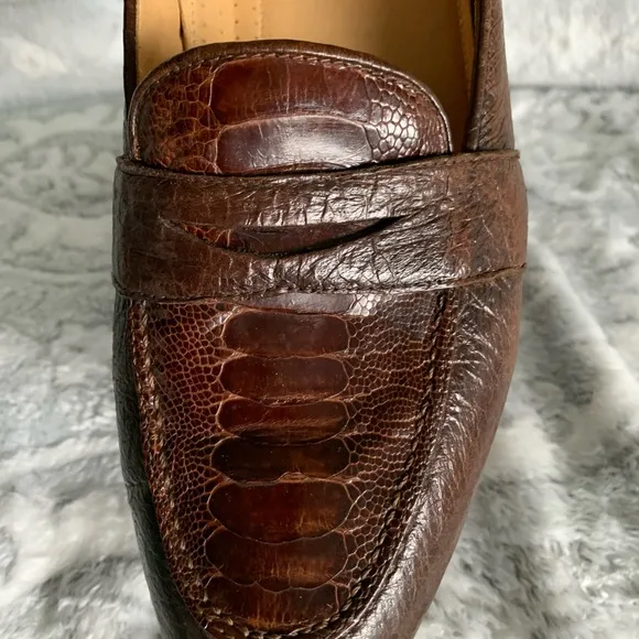 Men's Zelli Italy Brown ostrich Leather Penny Loafers 11 M