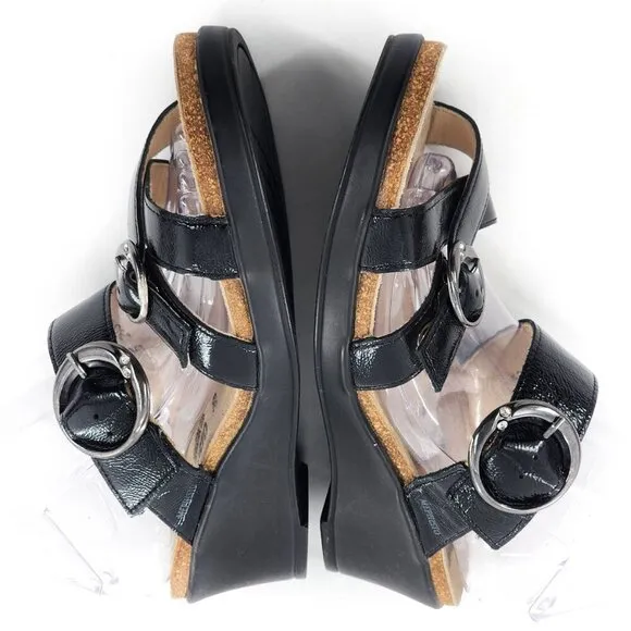 MEPHISTO Black Patent Leather Wedge Sandals