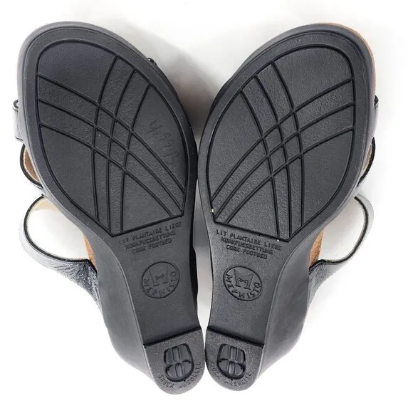 MEPHISTO Black Patent Leather Wedge Sandals