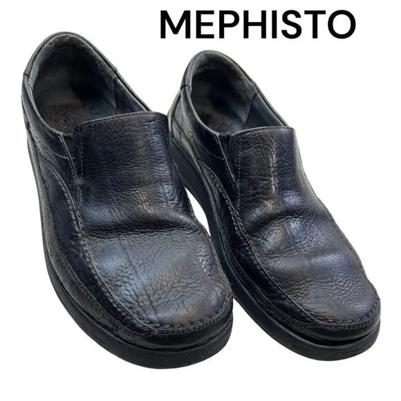 Mephisto Loafers Shoes Men's 9 Black Pebbled Grain Leather Slip-On Round Toe