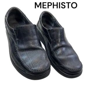 Mephisto Loafers Shoes Men's 9 Black Pebbled Grain Leather Slip-On Round Toe