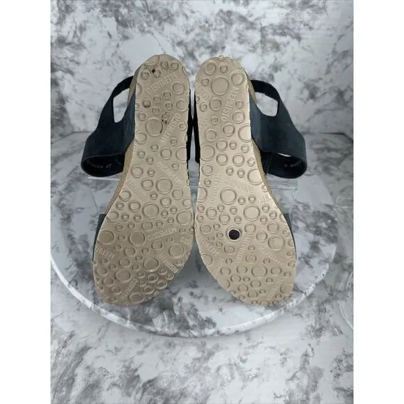 Mephisto Women Lissandra Cork Wedge Sandals Size EU 41 US 11 Solid Black Leather
