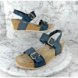 Mephisto Women Lissandra Cork Wedge Sandals Size EU 41 US 11 Solid Black Leather
