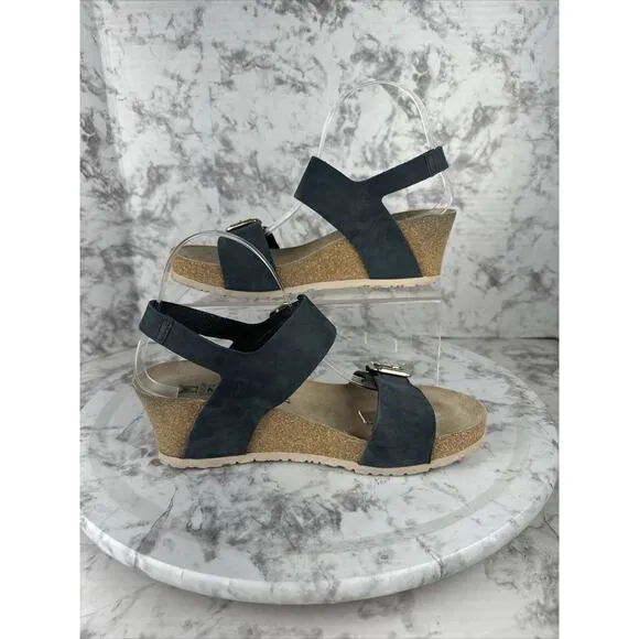 Mephisto Women Lissandra Cork Wedge Sandals Size EU 41 US 11 Solid Black Leather