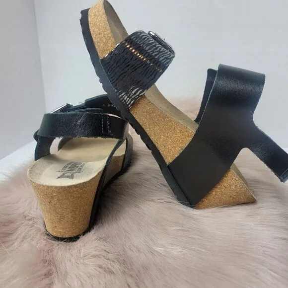 Mephisto Lissandra Women Black Leather Nubuck Wedge Platform Shoes Size 6.5