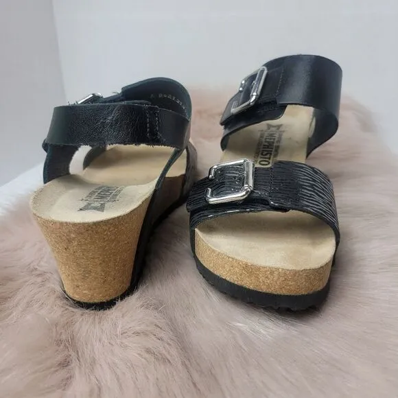 Mephisto Lissandra Women Black Leather Nubuck Wedge Platform Shoes Size 6.5