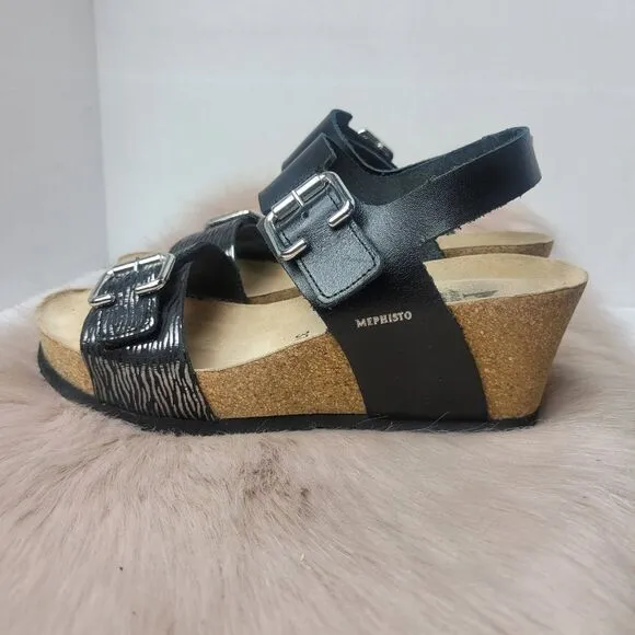 Mephisto Lissandra Women Black Leather Nubuck Wedge Platform Shoes Size 6.5
