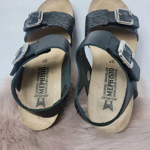 Mephisto Lissandra Women Black Leather Nubuck Wedge Platform Shoes Size 6.5