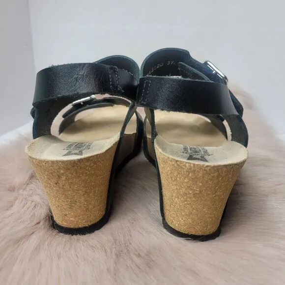 Mephisto Lissandra Women Black Leather Nubuck Wedge Platform Shoes Size 6.5
