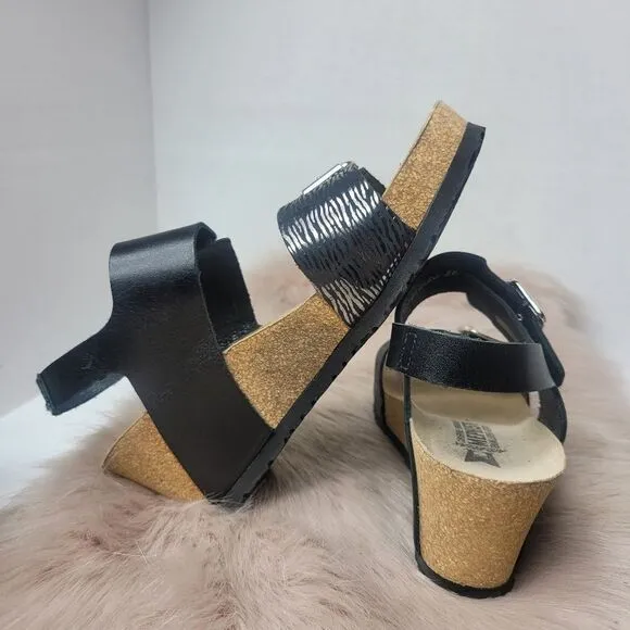 Mephisto Lissandra Women Black Leather Nubuck Wedge Platform Shoes Size 6.5