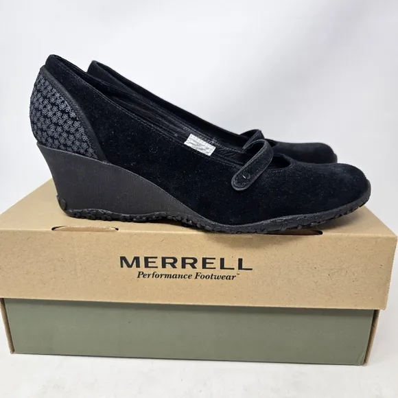 MERELL Petunia Black Suede Wedge MaryJanes Size 9.5M