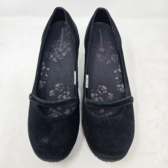 MERELL Petunia Black Suede Wedge MaryJanes Size 9.5M