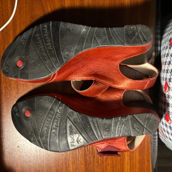 Metallic Red Wedge Sandals