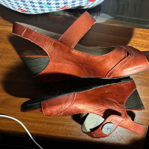 Metallic Red Wedge Sandals