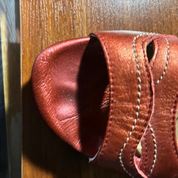 Metallic Red Wedge Sandals