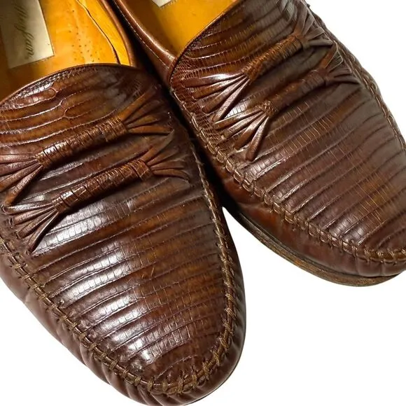 MEZLAN Genuine Lizard Loafers 9.5 Exotic Dress Shoes‎ Brown $1295 Made In Spain