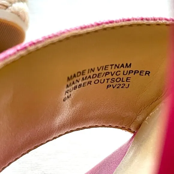 Michael Kors 6 MK Rory Espadrille Wedge Platform Sandals Cerise Pink Gold Logo