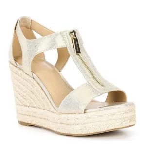 Michael Kors Berkley Metallic Linen Espadrille Wedge Sandals Size 8.5