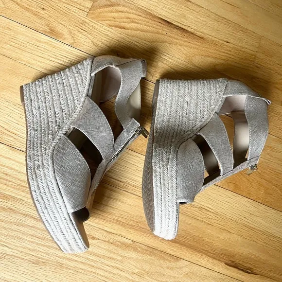 Michael Kors Berkley Metallic Linen Espadrille Wedge Sandals Size 8.5