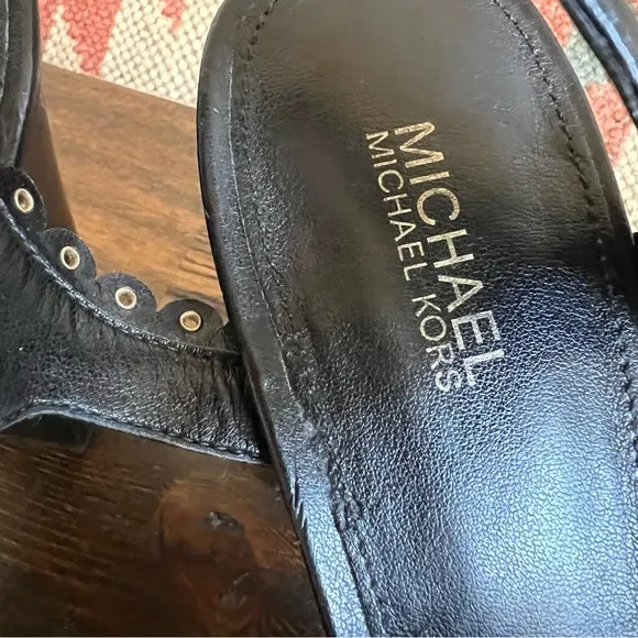Michael Kors Black Leather Studded Strappy Platform Heels US8