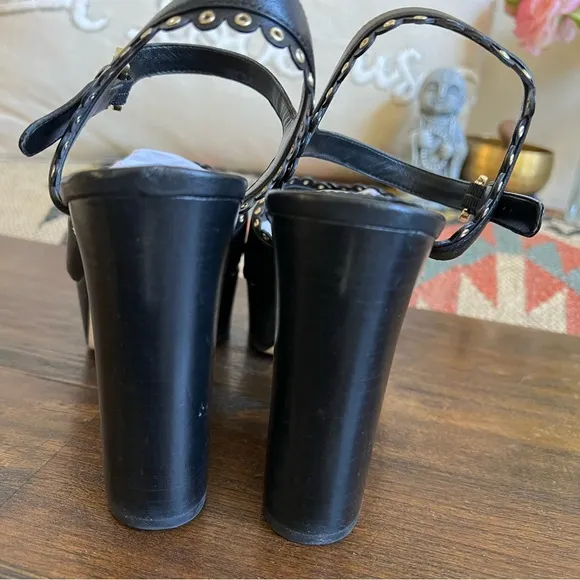 Michael Kors Black Leather Studded Strappy Platform Heels US8