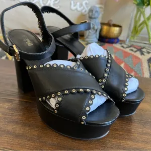 Michael Kors Black Leather Studded Strappy Platform Heels US8
