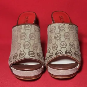 Michael Kors  Brown Monogram Stud Wedge Sandals 8M