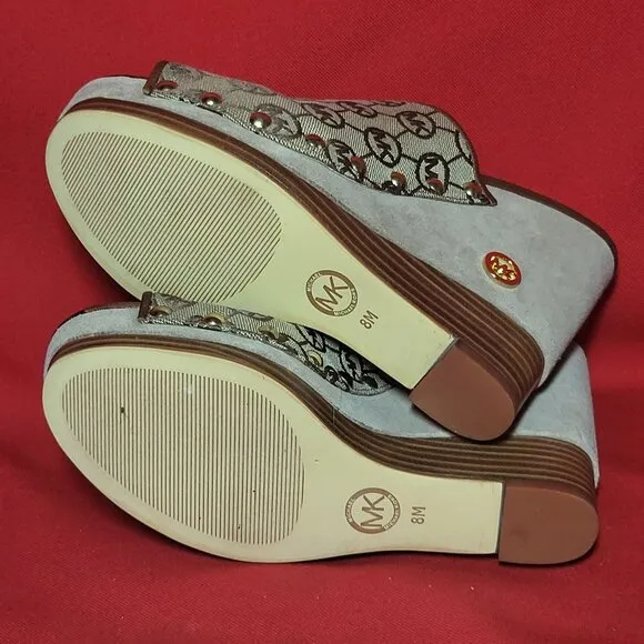 Michael Kors  Brown Monogram Stud Wedge Sandals 8M