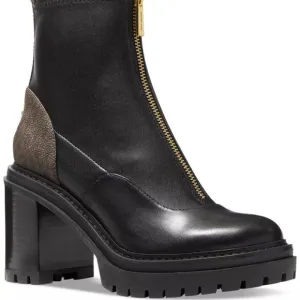 Michael Kors Cyrus MK Logo Black Bootie Ankle Boots Shoes Heels Pumps NEW