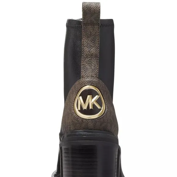 Michael Kors Cyrus MK Logo Black Bootie Ankle Boots Shoes Heels Pumps NEW