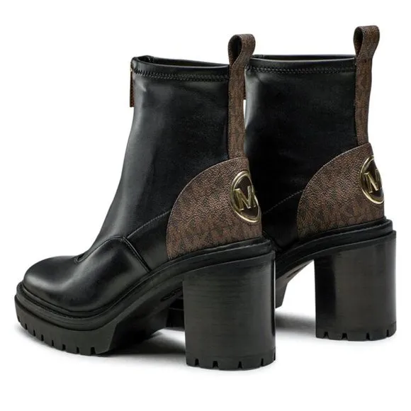 Michael Kors Cyrus MK Logo Black Bootie Ankle Boots Shoes Heels Pumps NEW