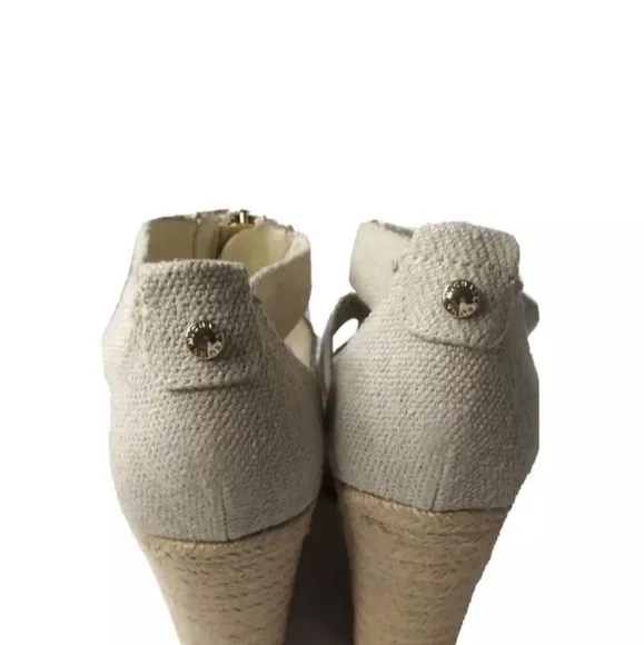 Michael Kors Damita Wedge Shoes Size 9.5M Khaki Heels Gold Zip Accent