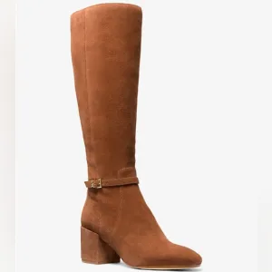 Michael Kors Ella Suede Wide Calf Block Heel Boot NIB