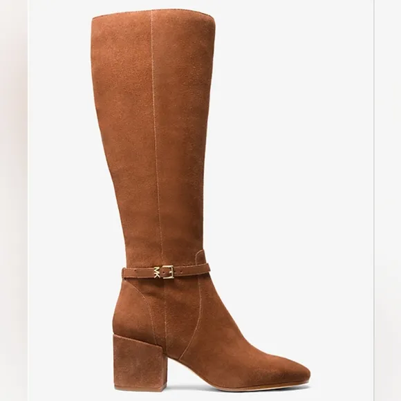 Michael Kors Ella Suede Wide Calf Block Heel Boot NIB