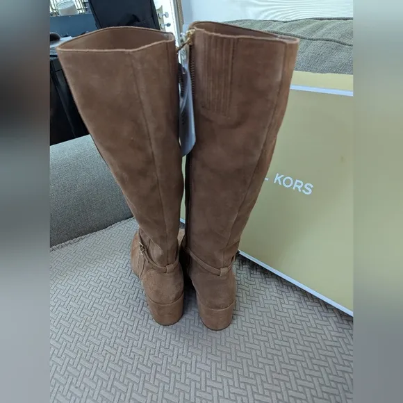 Michael Kors Ella Suede Wide Calf Block Heel Boot NIB