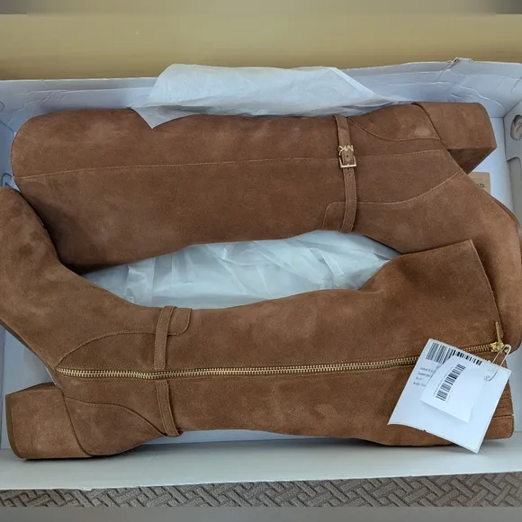 Michael Kors Ella Suede Wide Calf Block Heel Boot NIB