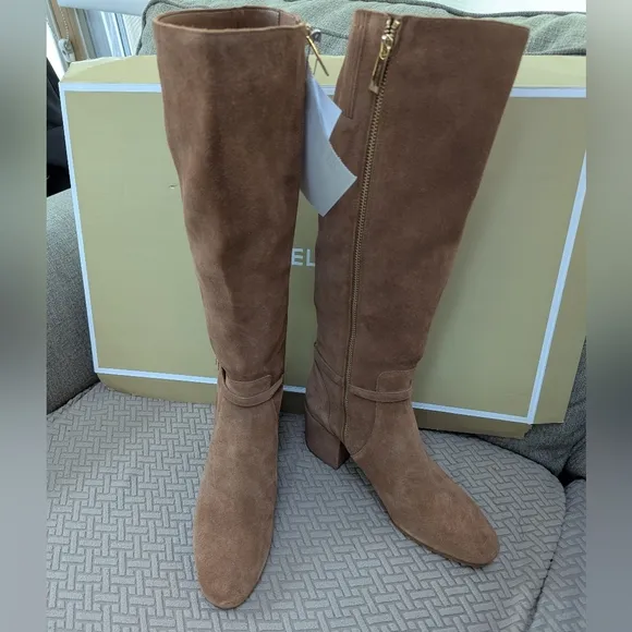 Michael Kors Ella Suede Wide Calf Block Heel Boot NIB