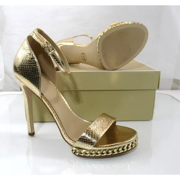 Michael Kors Jordyn Chain Platform High Heels sandals Pale Gold Size 7.5