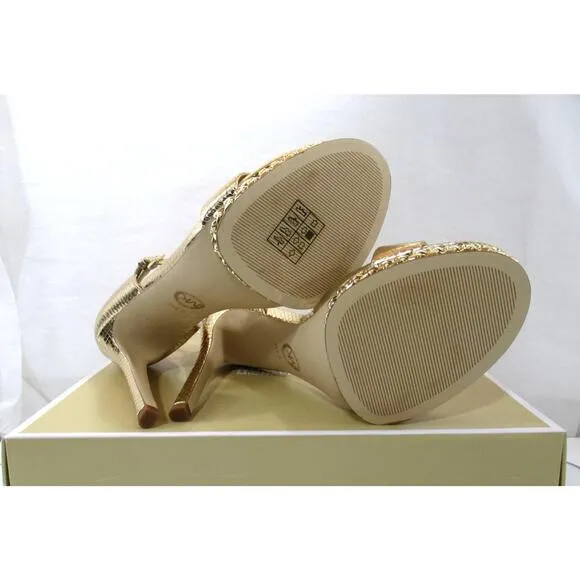 Michael Kors Jordyn Chain Platform High Heels sandals Pale Gold Size 7.5