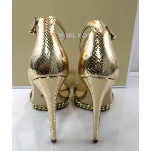Michael Kors Jordyn Chain Platform High Heels sandals Pale Gold Size 7.5