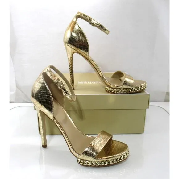 Michael Kors Jordyn Chain Platform High Heels sandals Pale Gold Size 7.5